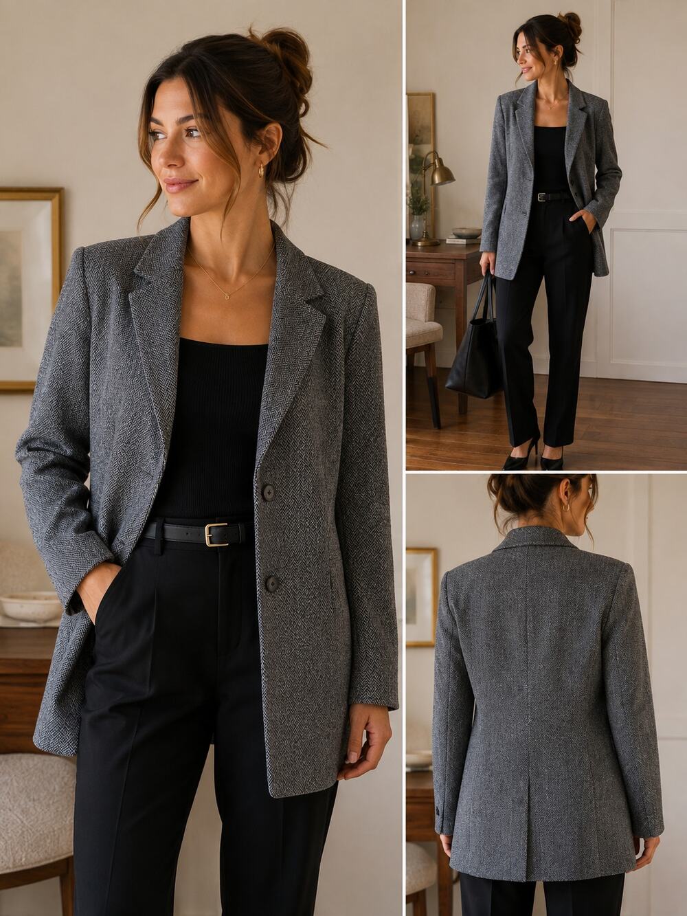 Bill Burns Nordstrom Women’s 8 Wool Herringbone Blazer Longline Gray Vintage